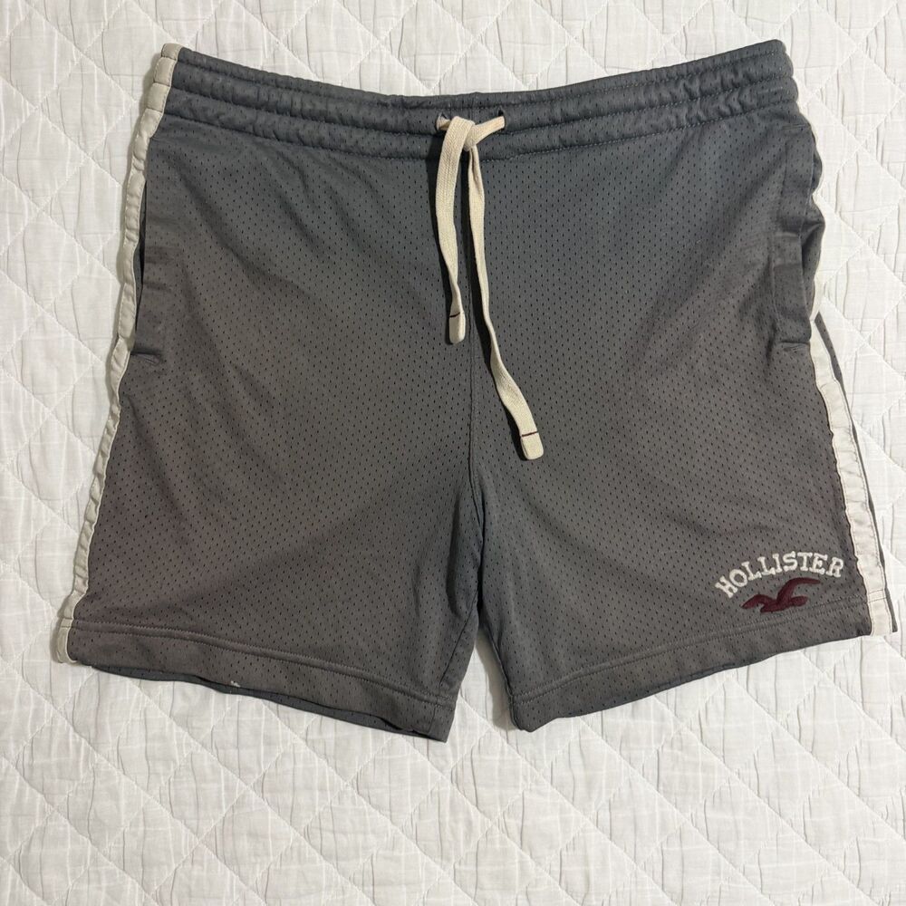 Vintage Hollister S Grey Striped Mesh Shorts Y2K Athletic 6" Inseam